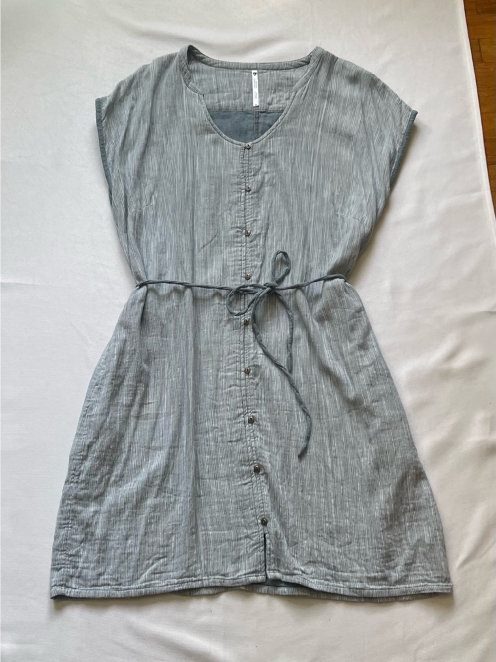 Kuhl BlueGrey Striped Cotton Shirt Dress Cap Sleeve Belted Button Knee Length XL